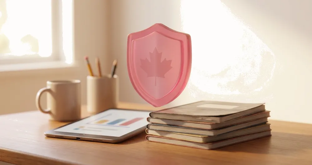 Bureau à la maison avec un bouclier de protection des données